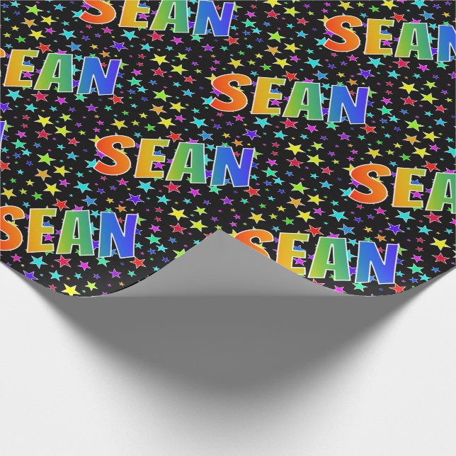 Rainbow Vorname "SEAN" + Sterne Geschenkpapier (Ecke)