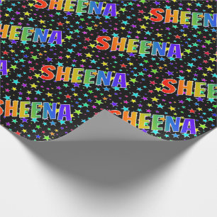 Rainbow Vorname "SHEENA" + Sterne Geschenkpapier