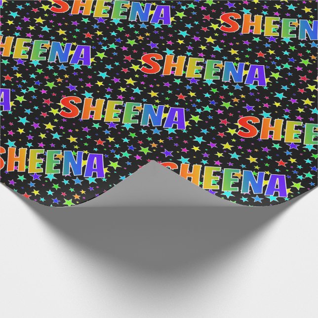 Rainbow Vorname "SHEENA" + Sterne Geschenkpapier (Ecke)