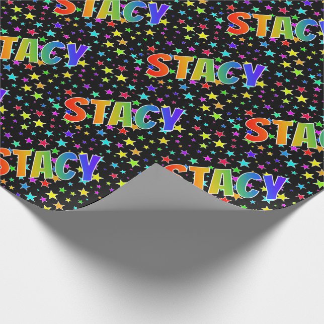 Rainbow Vorname "STACY" + Sterne Geschenkpapier (Ecke)