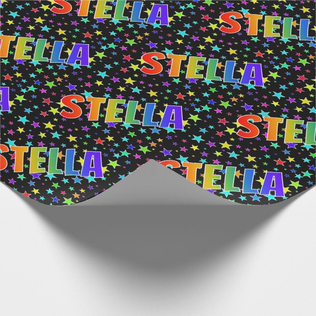 Rainbow Vorname "STELLA" + Sterne Geschenkpapier (Ecke)