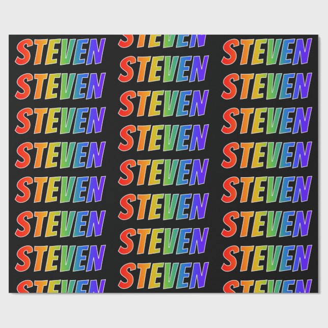 Rainbow Vorname "STEVEN"; Fun & Colorful Geschenkpapier (Flach)