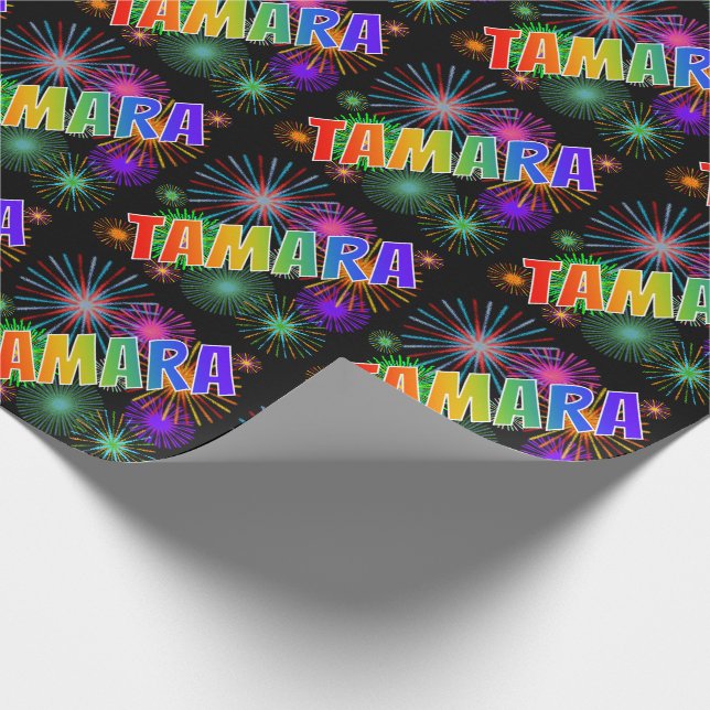 Rainbow Vorname "TAMARA" + Feuerwerkskörper Geschenkpapier (Ecke)