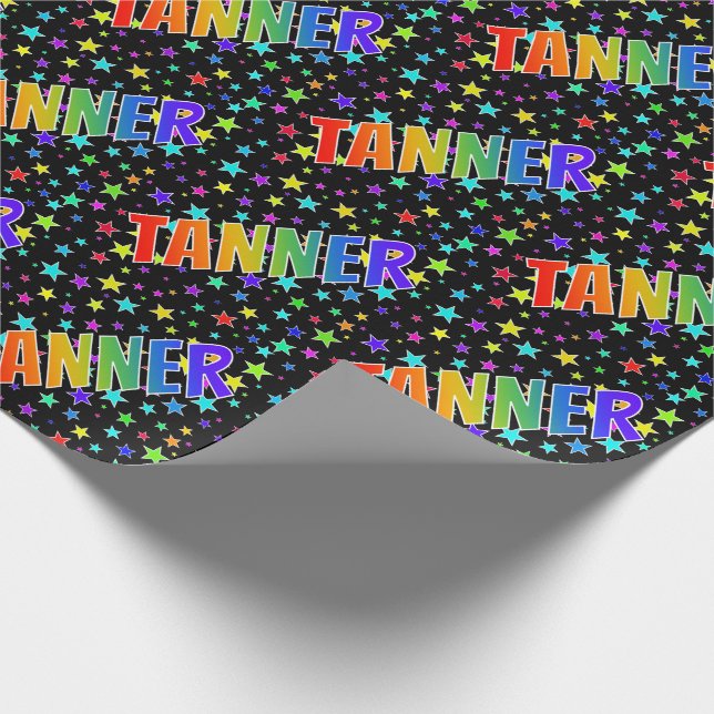 Rainbow Vorname "TANNER" + Sterne Geschenkpapier (Ecke)