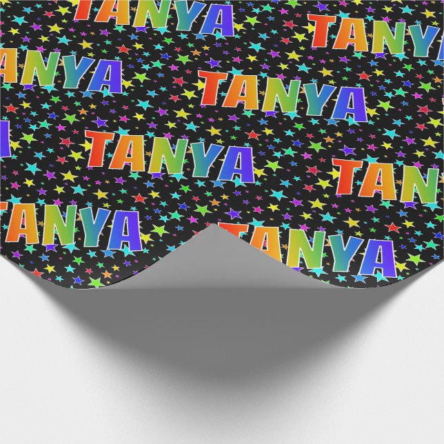 Rainbow Vorname "TANYA" + Sterne Geschenkpapier (Ecke)