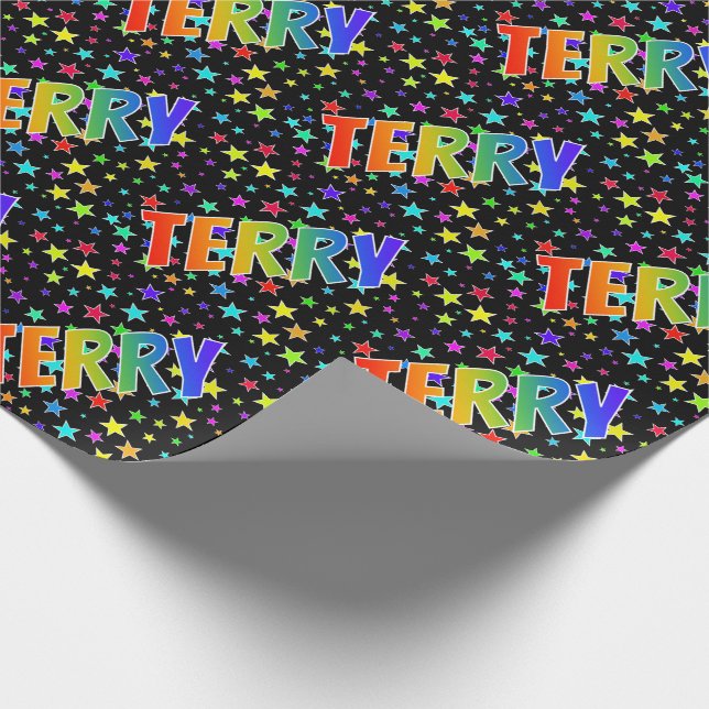 Rainbow Vorname "TERRY" + Sterne Geschenkpapier (Ecke)