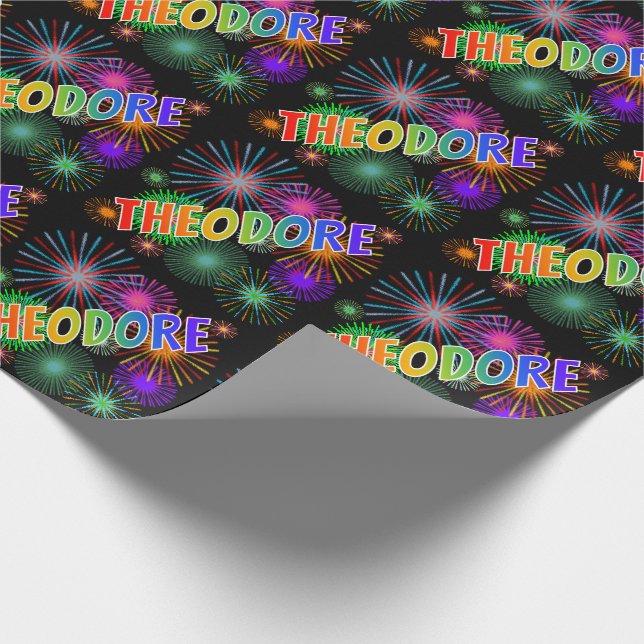Rainbow Vorname "THEODORE" + Feuerwerk Geschenkpapier (Ecke)