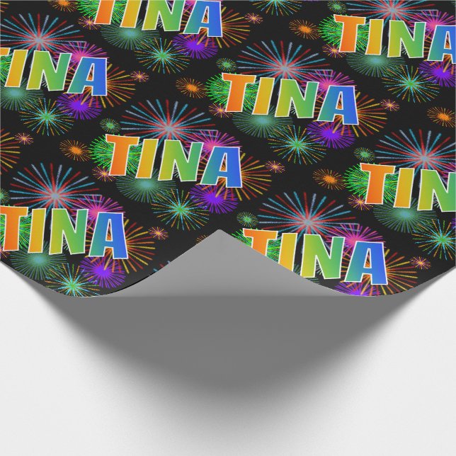 Rainbow Vorname "TINA" + Feuerwerk Geschenkpapier (Ecke)