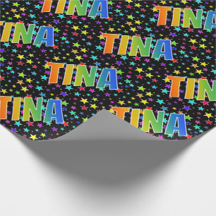 Rainbow Vorname "TINA" + Sterne Geschenkpapier