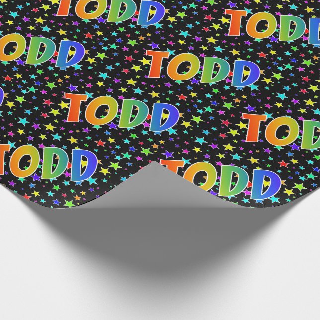 Rainbow Vorname "TODD" + Sterne Geschenkpapier (Ecke)