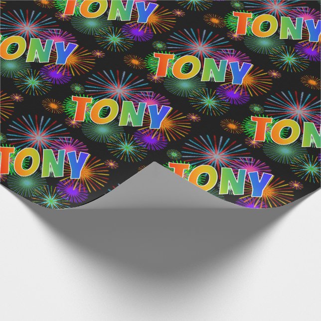 Rainbow Vorname "TONY" + Feuerwerk Geschenkpapier (Ecke)