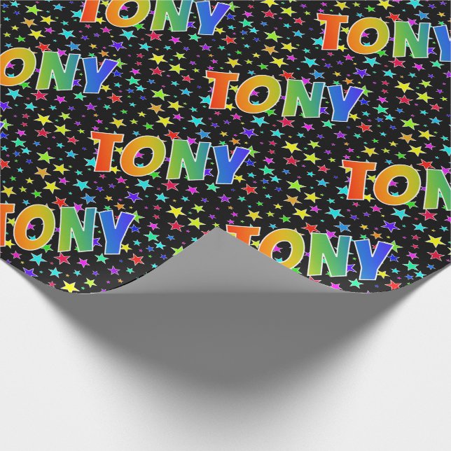 Rainbow Vorname "TONY" + Sterne Geschenkpapier (Ecke)