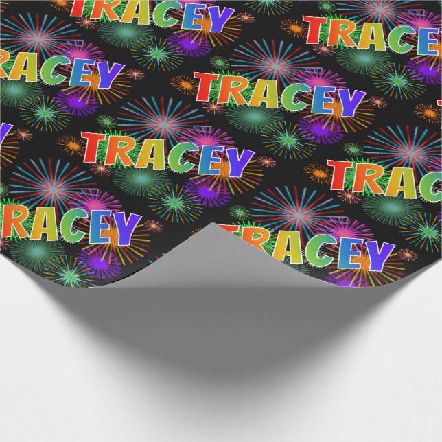 Rainbow Vorname "TRACEY" + Fireworks Geschenkpapier (Ecke)