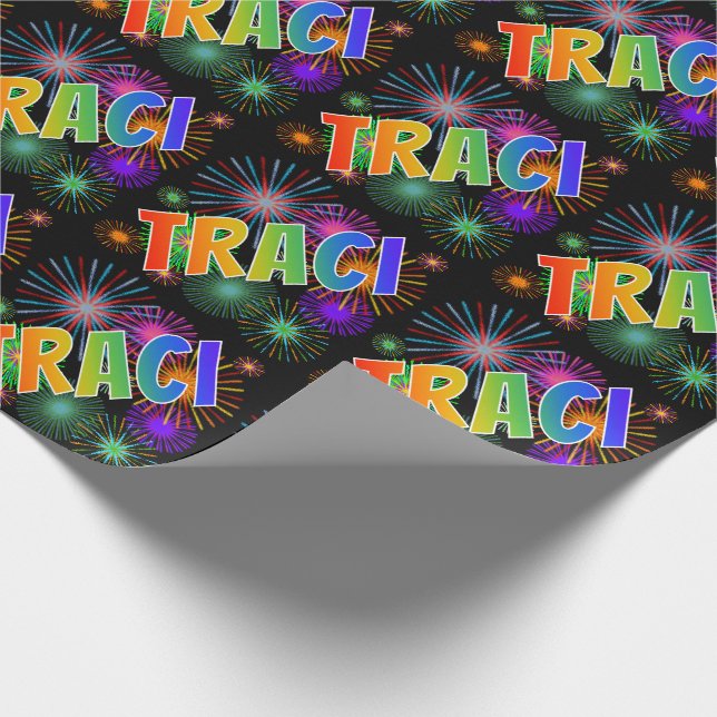 Rainbow Vorname "TRACI" + Feuerwerk Geschenkpapier (Ecke)