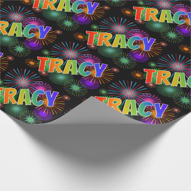 Rainbow Vorname "TRACY" + Feuerwerke Geschenkpapier (Ecke)