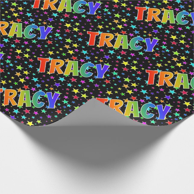Rainbow Vorname "TRACY" + Sterne Geschenkpapier (Ecke)