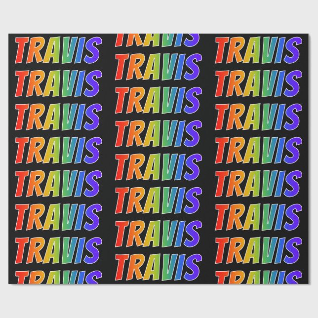 Rainbow Vorname "TRAVIS"; Fun & Colorful Geschenkpapier (Flach)