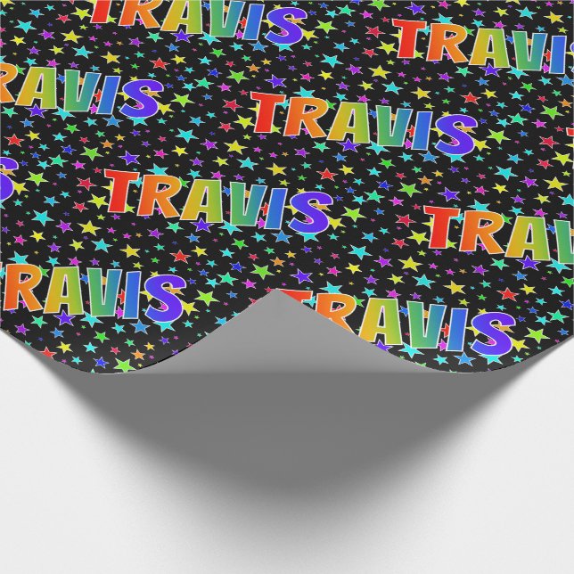 Rainbow Vorname "TRAVIS" + Sterne Geschenkpapier (Ecke)