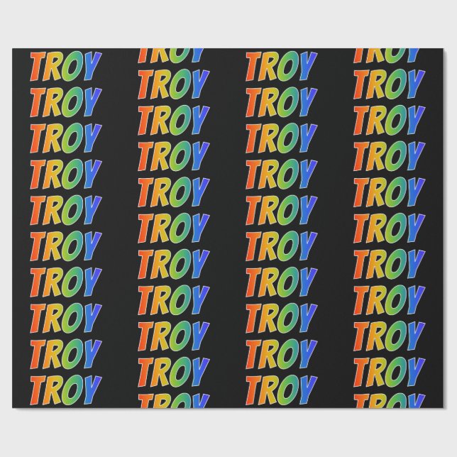 Rainbow Vorname "TROY"; Fun & Colorful Geschenkpapier (Flach)
