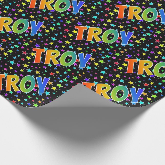 Rainbow Vorname "TROY" + Sterne Geschenkpapier (Ecke)