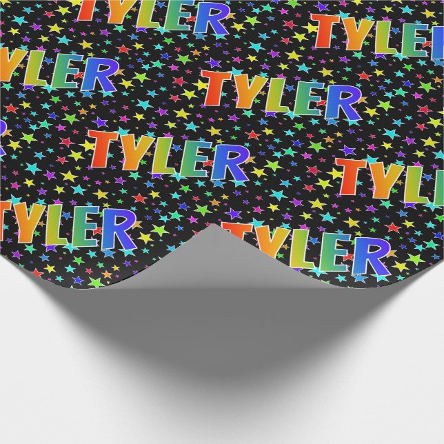 Rainbow Vorname "TYLER" + Sterne Geschenkpapier (Ecke)