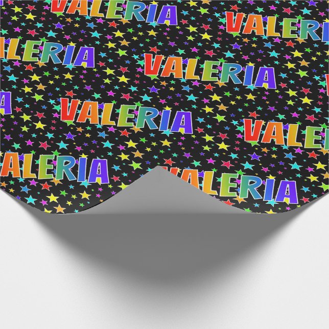 Rainbow Vorname "VALERIA" + Sterne Geschenkpapier (Ecke)