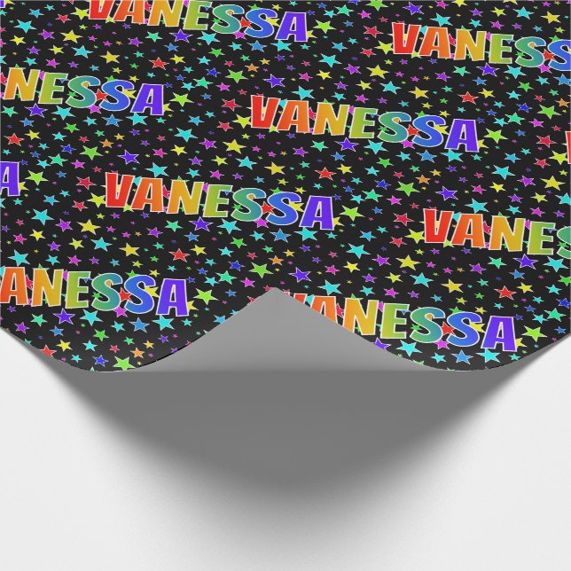 Rainbow Vorname "VANESSA" + Sterne Geschenkpapier (Ecke)