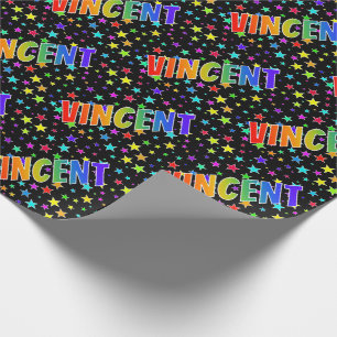 Rainbow Vorname "VINCENT" + Sterne Geschenkpapier