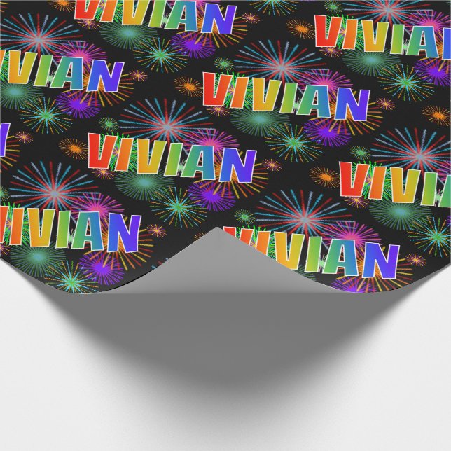Rainbow Vorname "VIVIAN" + Fireworks Geschenkpapier (Ecke)