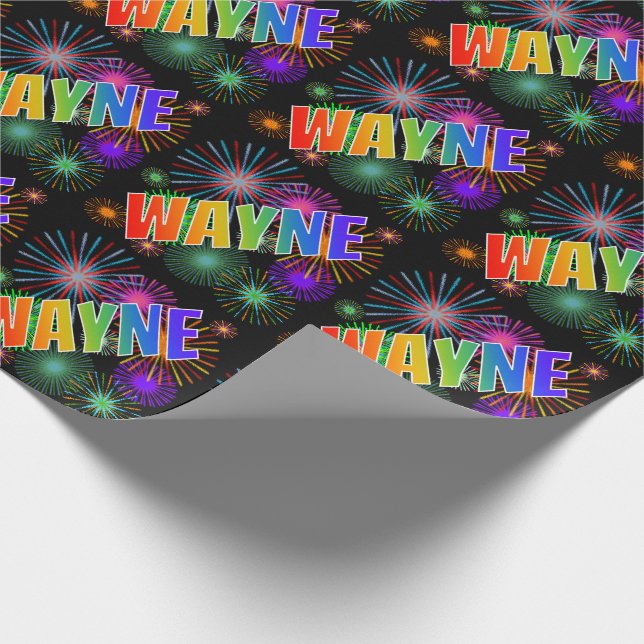 Rainbow Vorname "WAYNE" + Feuerwerk Geschenkpapier (Ecke)