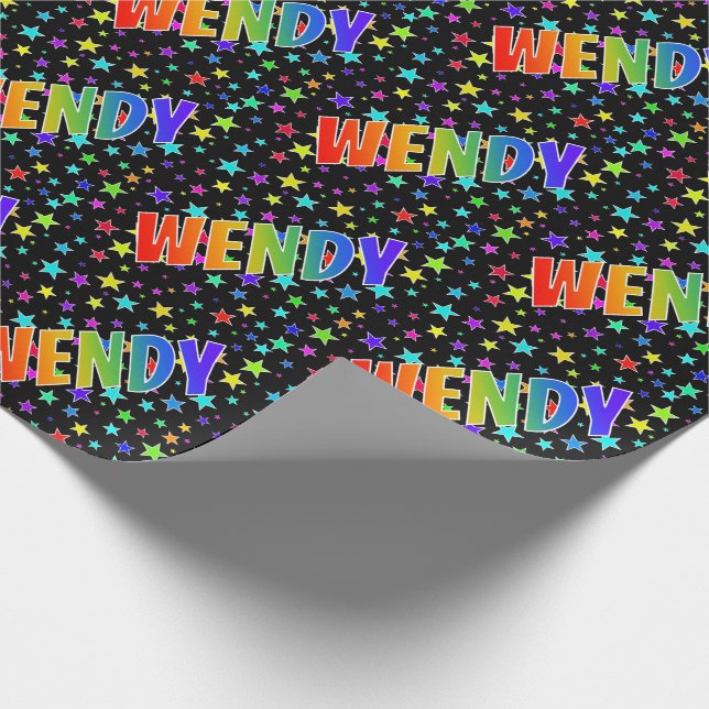 Rainbow Vorname "WENDY" + Sterne Geschenkpapier (Ecke)