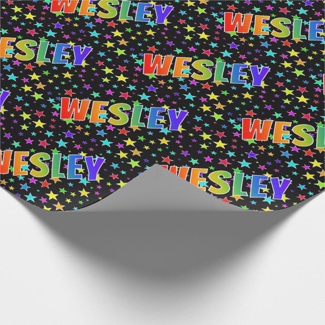 Rainbow Vorname "WESLEY" + Sterne Geschenkpapier (Ecke)