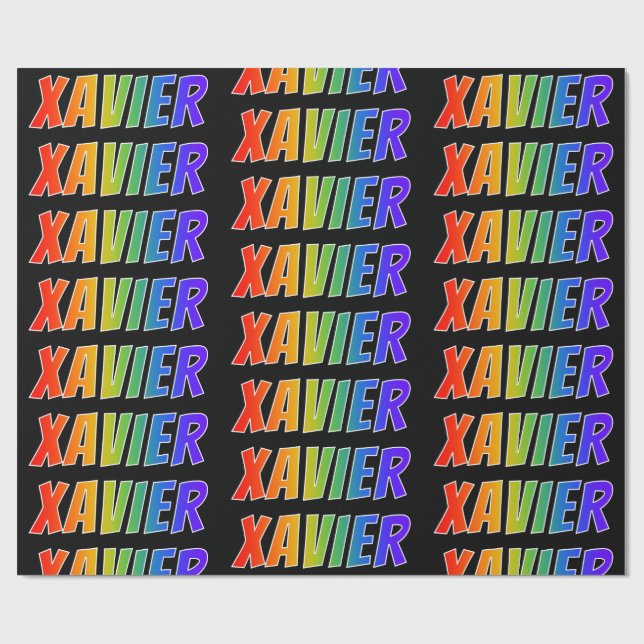 Rainbow Vorname "XAVIER"; Fun & Colorful Geschenkpapier (Flach)