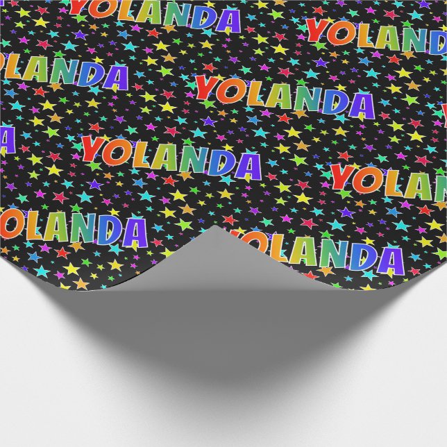 Rainbow Vorname "YOLANDA" + Sterne Geschenkpapier (Ecke)