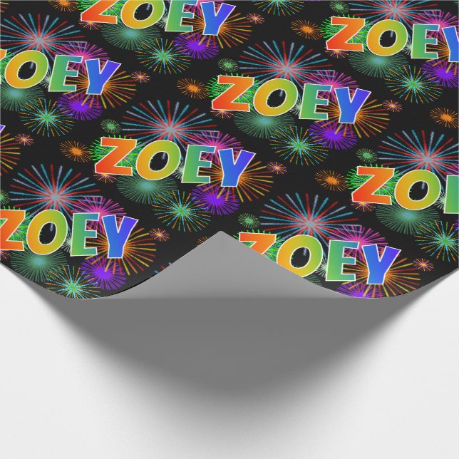 Rainbow Vorname "ZOEY" + Feuerwerk Geschenkpapier (Ecke)