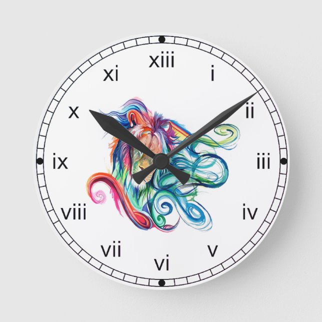 Rainbow Wassercolor Lion Runde Wanduhr (Vorderseite)