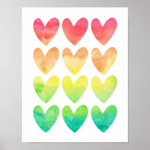 Rainbow Wasserfarbenherzen Kinder Plakatdruck Poster