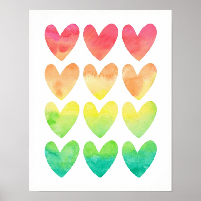 Rainbow Wasserfarbenherzen Kinder Plakatdruck Poster (Vorne)