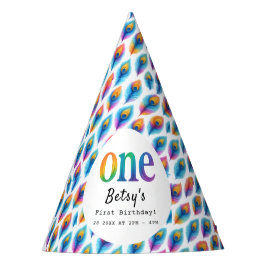 Rainbow Watercolor 1st Birthday | Colorful Baby Partyhütchen