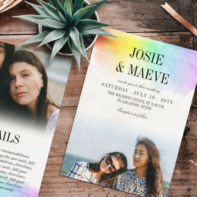 Rainbow Watercolor 2 in 1 Foto Einladung zur Hochz (Von Creator hochgeladen)