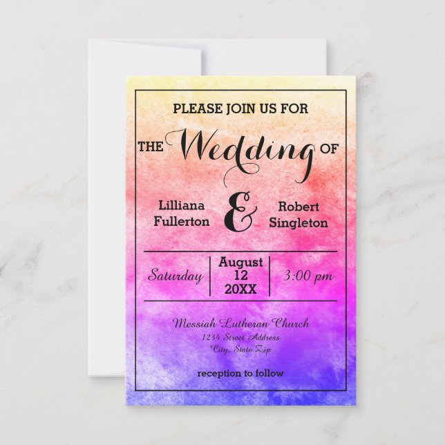 Rainbow Watercolor - 3x5 Einladung zur Hochzeit (Vorderseite)