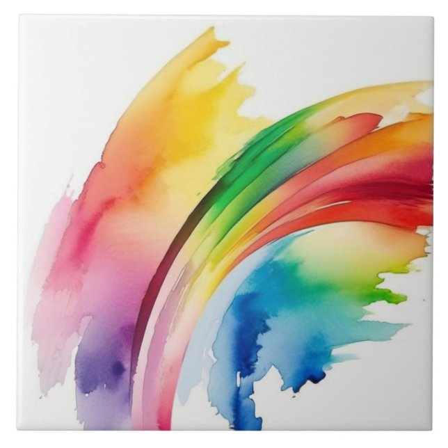 Rainbow Watercolor Abstrakt Fliese (Vorderseite)
