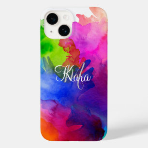 Rainbow Watercolor Abstrakt Name Monogram Case-Mate iPhone 14 Hülle