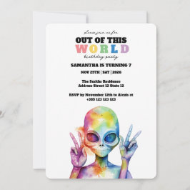 Rainbow Watercolor Alien Geburtstagsparty Einladun Einladung