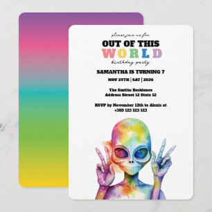 Rainbow Watercolor Alien Geburtstagsparty Einladun Einladung