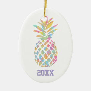 Rainbow Watercolor Ananas Tropisch Personalisiert Keramik Ornament