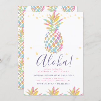 Rainbow Watercolor Ananas Tropischer Geburtstag Einladung