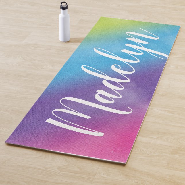 Rainbow Watercolor Benutzerdefinierter Name des Sk Yogamatte (Beispiel)