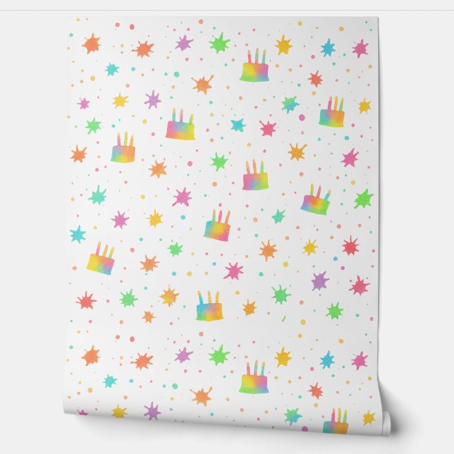 Rainbow Watercolor Birthday Cake Colorful Paint Tapete (Abrollen)