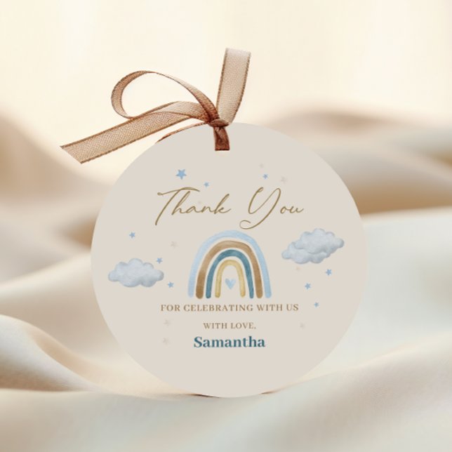 Rainbow Watercolor Blue Gold Baby Dusche Geschenkanhänger (Von Creator hochgeladen)